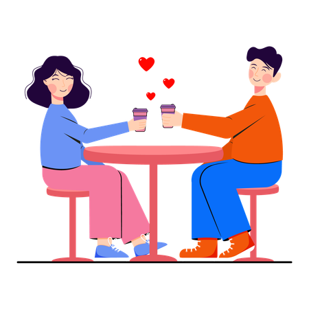Young couple on date drinking coffee  Illustration