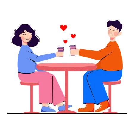 Couple On A Date Drinking Coffee Illustration