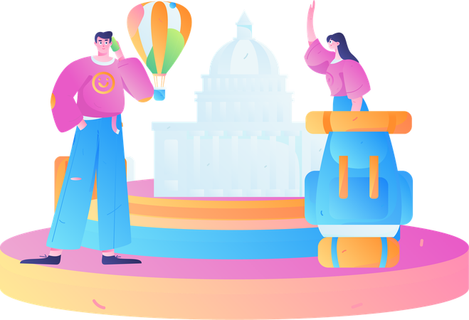 Young couple on vacation  Illustration
