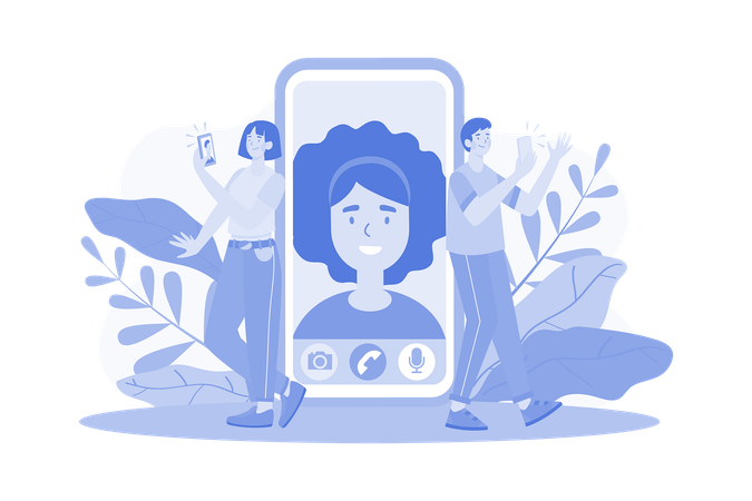 Young Couple Online Dating Via Phone  Illustration