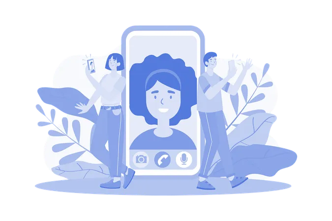 Young Couple Online Dating Via Phone  Illustration