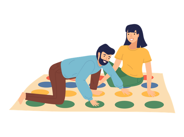 Young couple playing twister at floor  Illustration