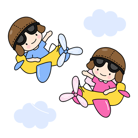 Young Couple Riding Aeroplane  Illustration