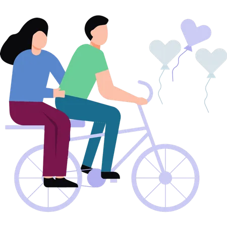 The Couple Is Riding A Bicycle Illustration