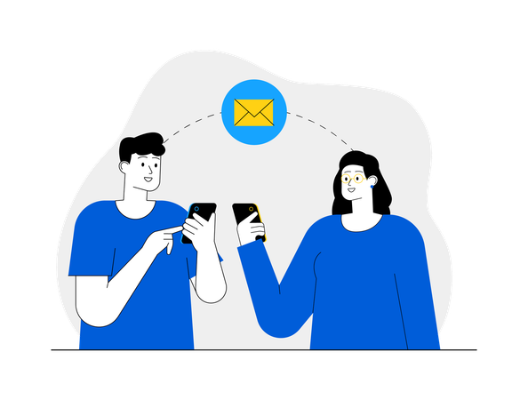 Young couple sending mobile message  Illustration