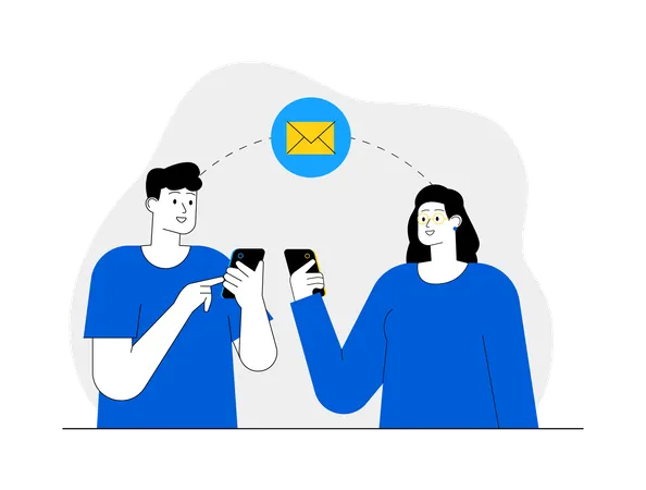 Young couple sending mobile message  Illustration