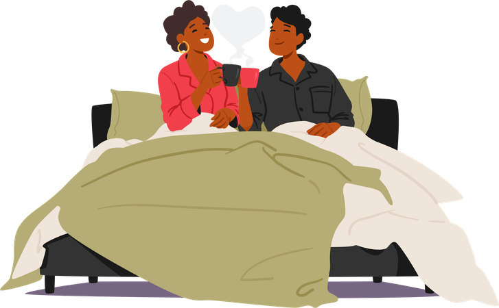 Young couple  Sharing Smiles Over Breakfast In Bed  イラスト
