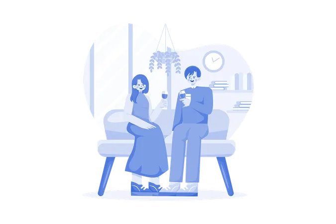 Young Couple Sitting At Armchairs In The Room Holding Wineglasses  Illustration