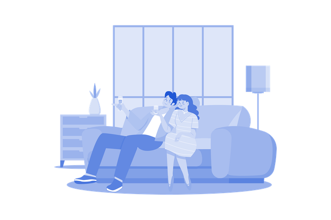 Young Couple Sitting At Armchairs In The Room Holding Wineglasses  Illustration