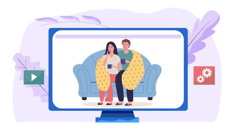 Young couple sitting on sofa during quarantine  Illustration