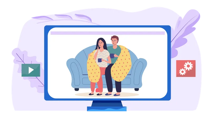 Young couple sitting on sofa during quarantine  Illustration