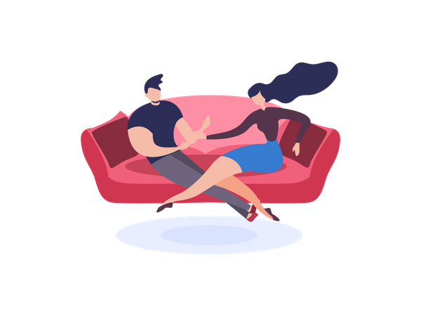 Young couple sitting on sofa  Illustration