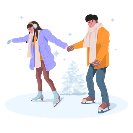 Young couple skating Illustration