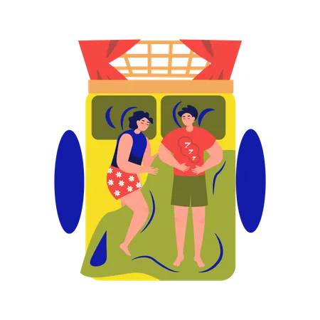 Young couple sleeping on bed  Illustration