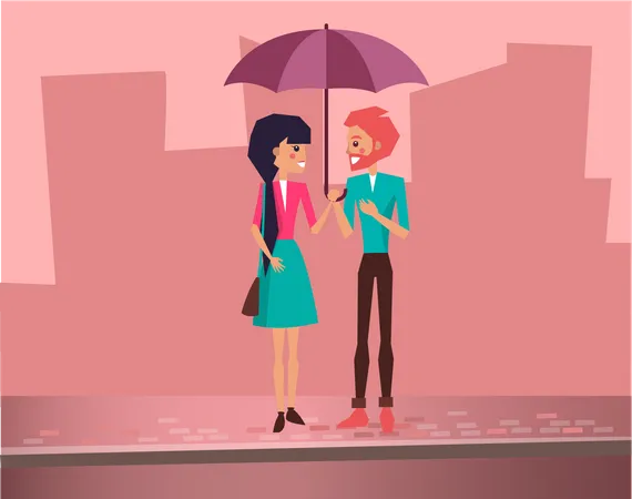 Young couple standing under umbrella  Illustration