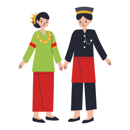 Young couple stanidng in Sulawesi Barat dress  Illustration