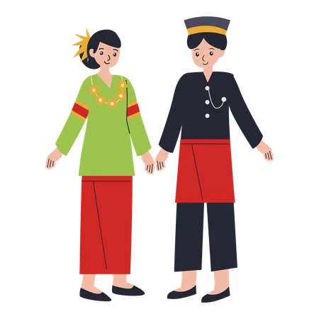 Young couple stanidng in Sulawesi Barat dress  Illustration