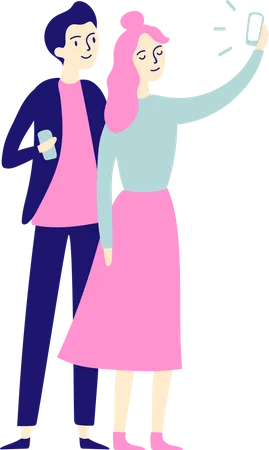Young couple take selfie  Illustration