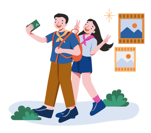 Young couple taking selfie  Illustration