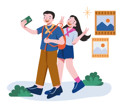 Young couple taking selfie  Illustration