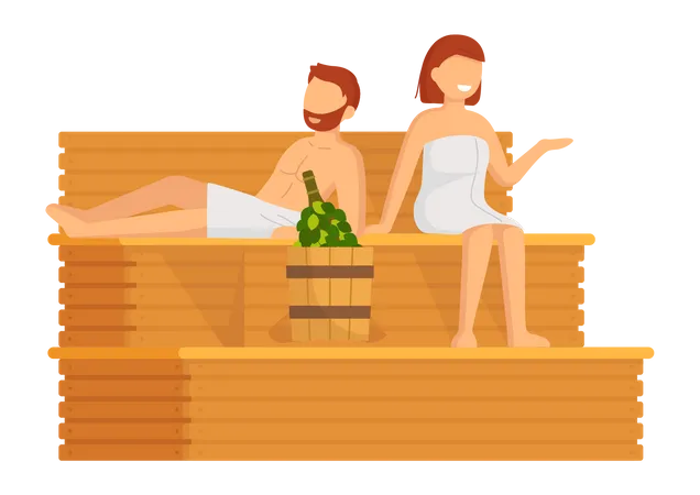 Young Couple taking steam bath together  Illustration