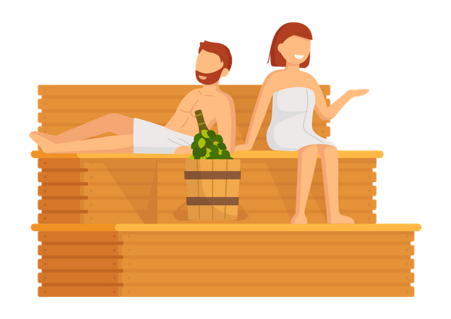 Young Couple taking steam bath together  Illustration