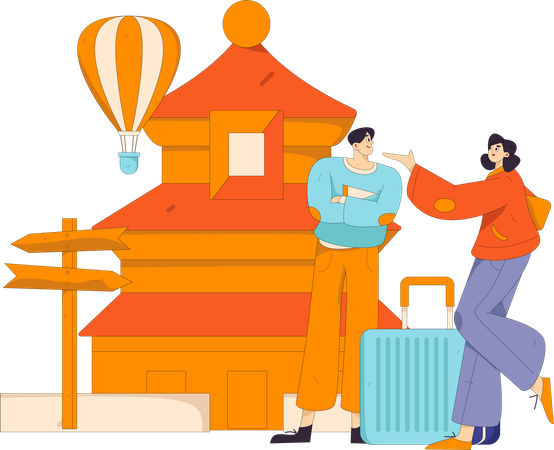 Young Couple travelling at china  Illustration