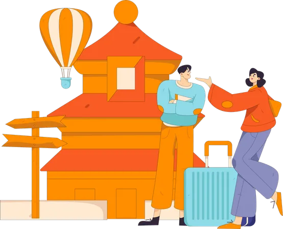 Young Couple travelling at china  Illustration