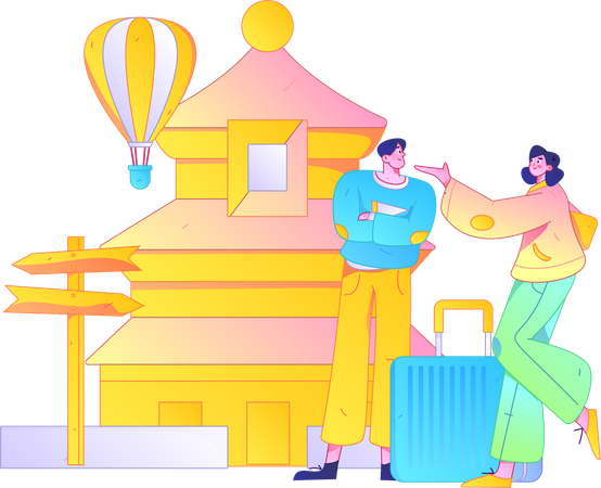 Young Couple travelling at china  Illustration