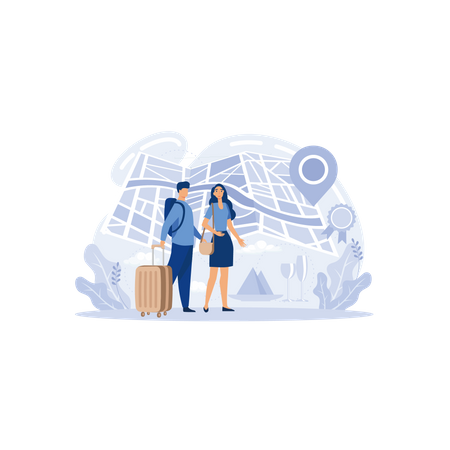 Young couple travelling to the world tour  Illustration