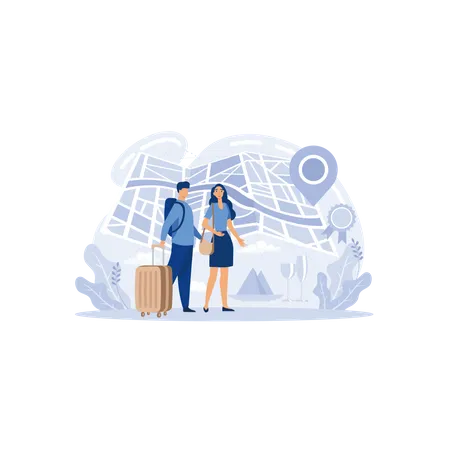 Young couple travelling to the world tour  Illustration
