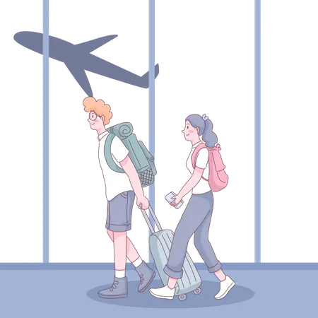 Young couple travelling together Illustration