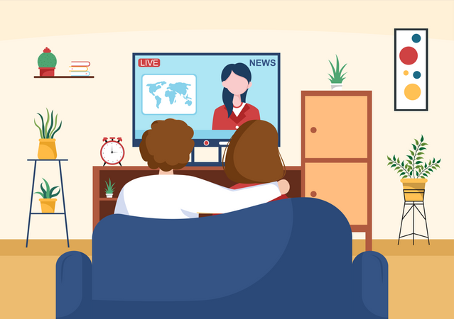 Young couple watching tv Illustration