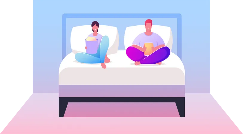 Young Couple Watching TV with Popcorn at Home  Illustration