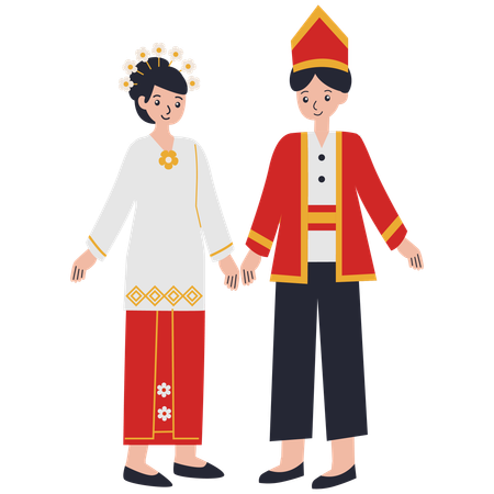 Young couple wearing Maluku  Illustration