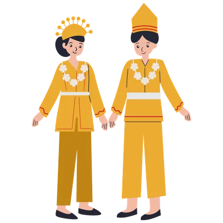 Young couple wearing Riau  Illustration