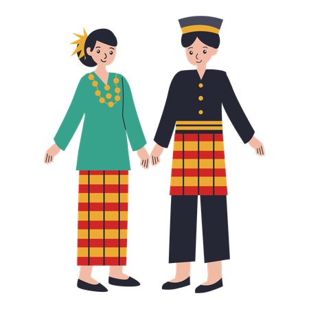 Young couple wearing Sulawesi Selatan  Illustration