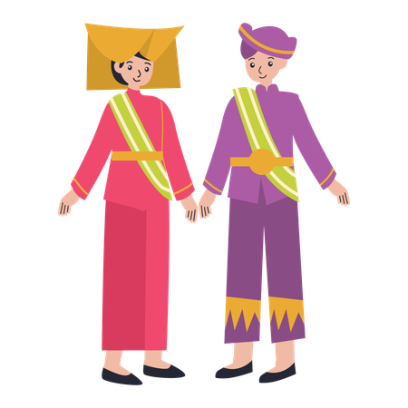 Young couple wearing Sumatera Barat  Illustration