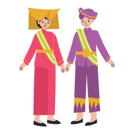 Young couple wearing Sumatera Barat  Illustration