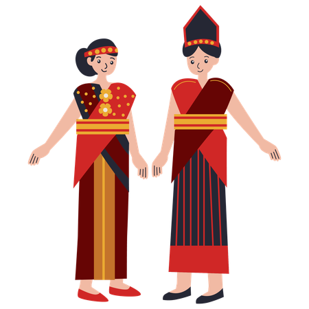 Young couple wearing Sumatera Utara  Illustration