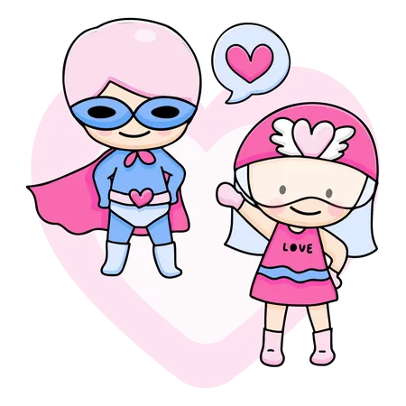 Young Couple Wearing Superhero Costume  Illustration