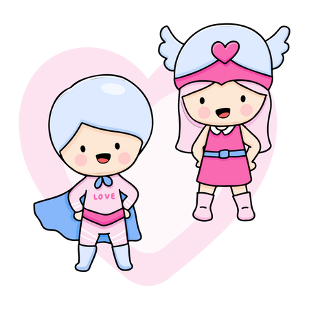 Young Couple Wearing Superhero Costume  Illustration