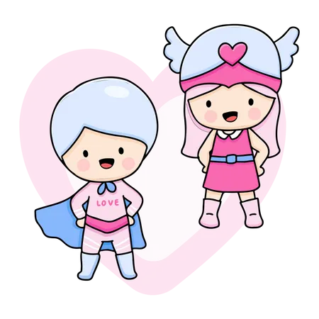 Young Couple Wearing Superhero Costume  Illustration