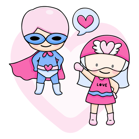 Young Couple Wearing Superhero Costume  Illustration