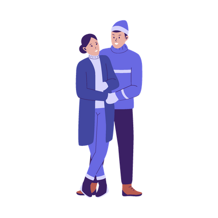 Young couple wearing winter clothes  Illustration