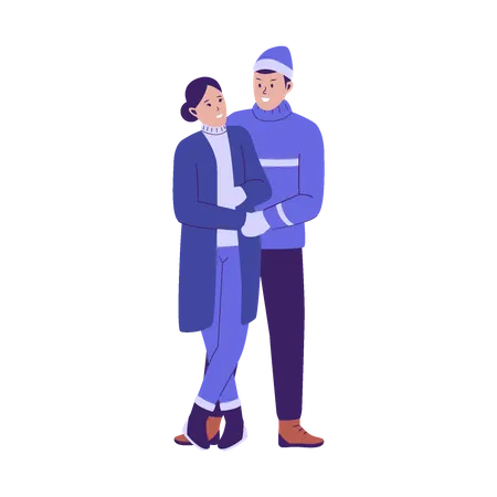 Concept Illustration Of Young Couple Wearing Winter Clothes Flat Design Illustration Illustration