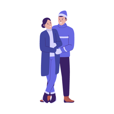 Young couple wearing winter clothes  Illustration