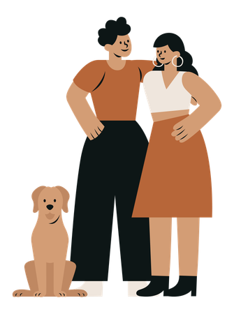 Young Couple with Dog  Illustration