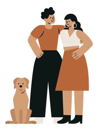 Young Couple with Dog  Illustration