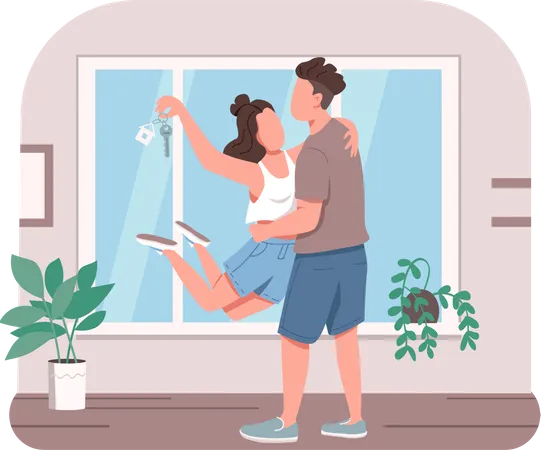 Young couple with new apartment key Illustration